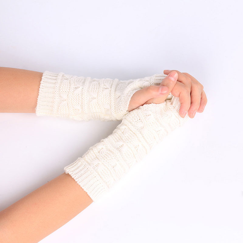 Manchettes en laine pour femmes, mitaine chaude, épaisse, sans doigts, chauffe-mains, en Crochet, tricot, Faux gants, couverture de bras, blanc, hiver: WHITE