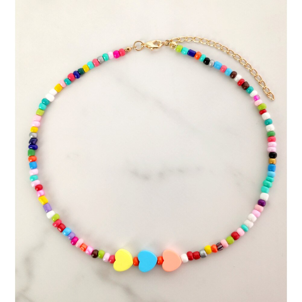 Multilayer Smiley Face Color Seed Beaded Necklaces For Women Handmade Fruit Heart Pearl String Beads Choker Summer Beach Jewelry: 062801MC