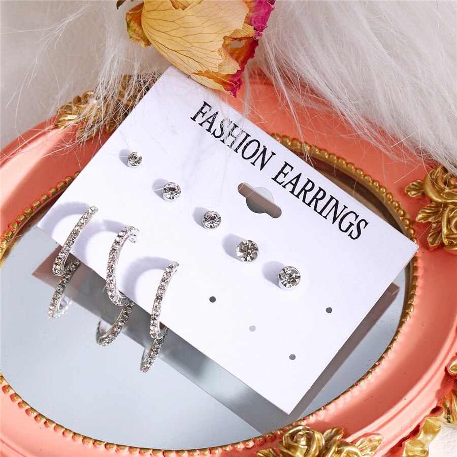 Luruixu 8 stk / sæt krystal brusk øreringe sæt til kvinder lille piercing smykker rund ørering stud bryllup smykker