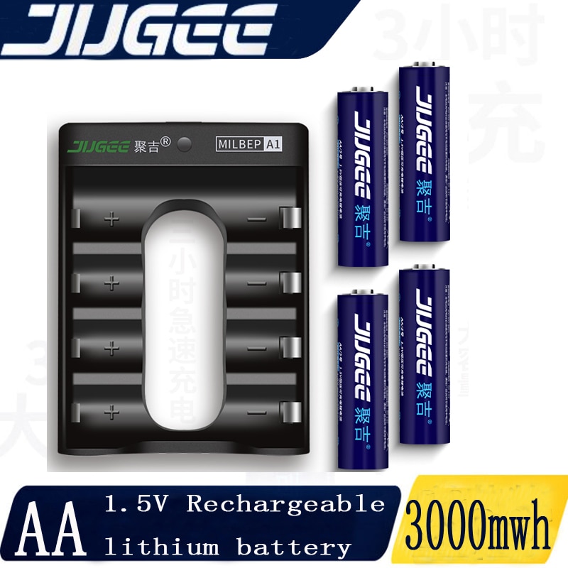 Jugee Aa 1.5V 3000mWh Lithium Li-Ion Oplaadbare Batterij + 4 Kanaals Lithium Polymeer Batterij Accu Oplader