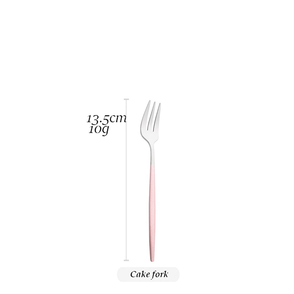Matte Pink Silver Dinnerware Set Stainless Steel Tableware Silverware Knife Fork Spoon Cutlery Set Flatware Set Dishwasher Safe: 1Pcs Cake Fork