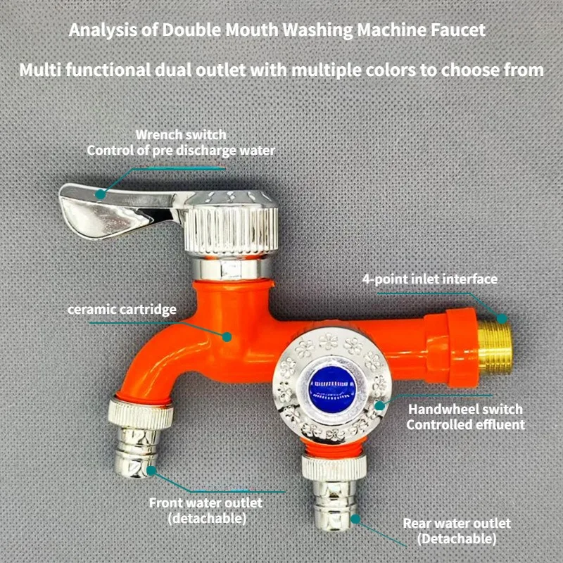 Kraan Dubbele Uitlaat Dubbele Bediening Waterkraan Huis Badkamer Slang Irrigatie Fitting Plastic Connector 1/2 "Universele Interface