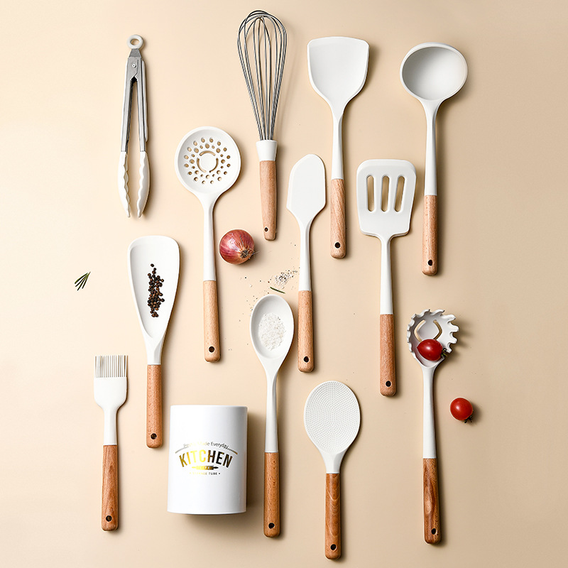 White Silicone Kitchenware 1Pcs non stick cooking pot Kitchen Cookware Spatula Egg Beaters Shovel Soup Spoon kitchen gadget