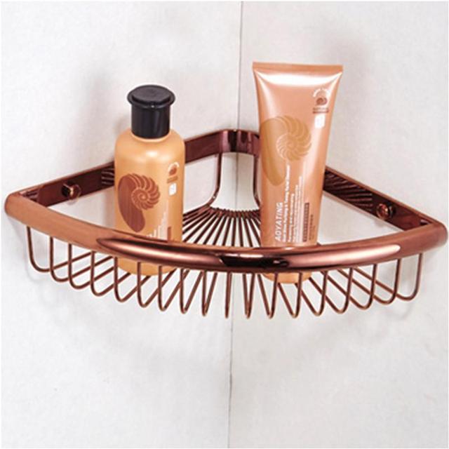 Biggers-Juego de accesorios de baño de cobre rosa de lujo, soporte de papel, barra de toalla, jabonera, soporte para vaso,: corner shelf