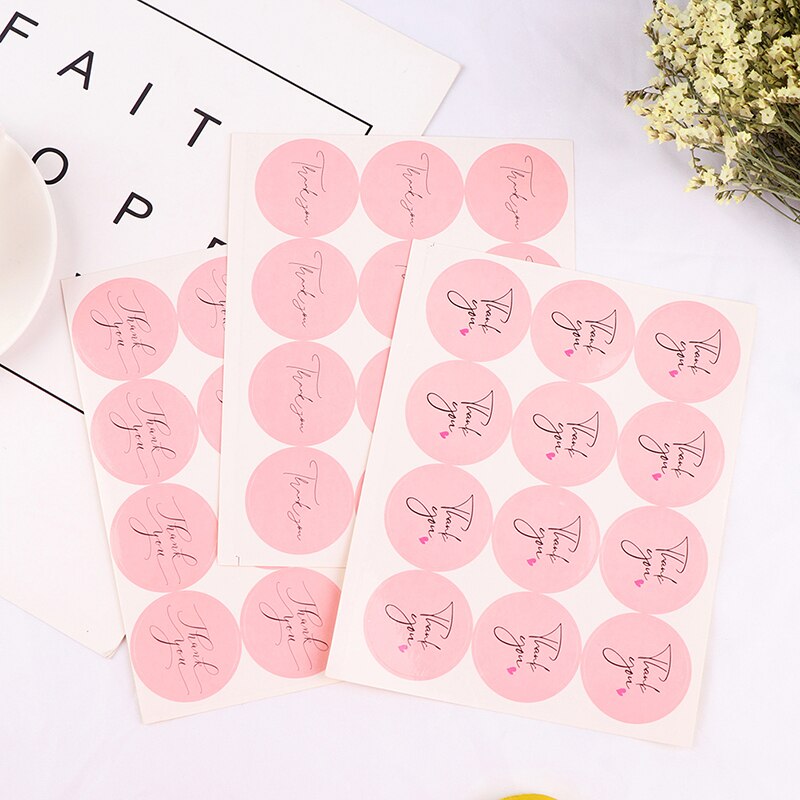 10Sheets Beautiful Circle Pink Thank You Stickers Wedding Stickers for Baking Party Envelope Bottle Drink Seal Label Stickers
