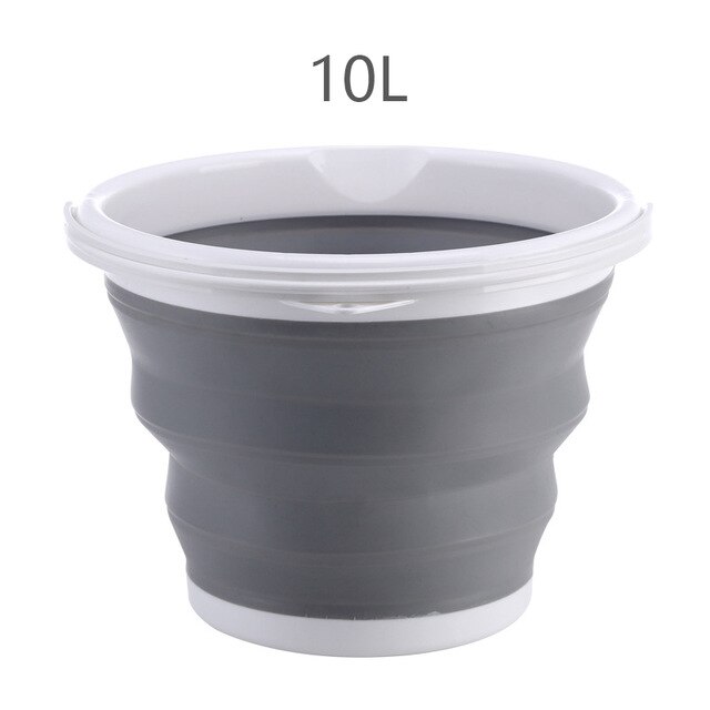 Yjj 10L Lid Collapsible Bucket Portable Folding Bucket Silicone Car Washing Bucket Children Outdoor Fishing Travel Home Storage: 10L Gray