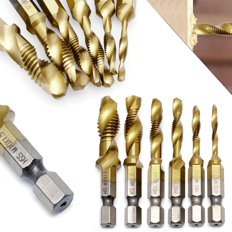 1PC Hex Shank M3-M10 Titanium Plated HSS Hand Screw Thread Metric Tap Drill Bits