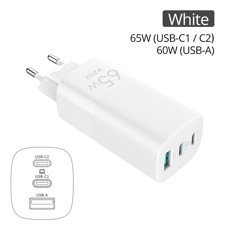 PZOZ 65W GaN Ladegerät Schnell Ladung 4,0 3,0 Typ C PD USB Ladegerät Schnelle Ladung USB-C Für Schalter MacBook Luft iPad Profi Samsung Hinweis: Weiß 65W GaN