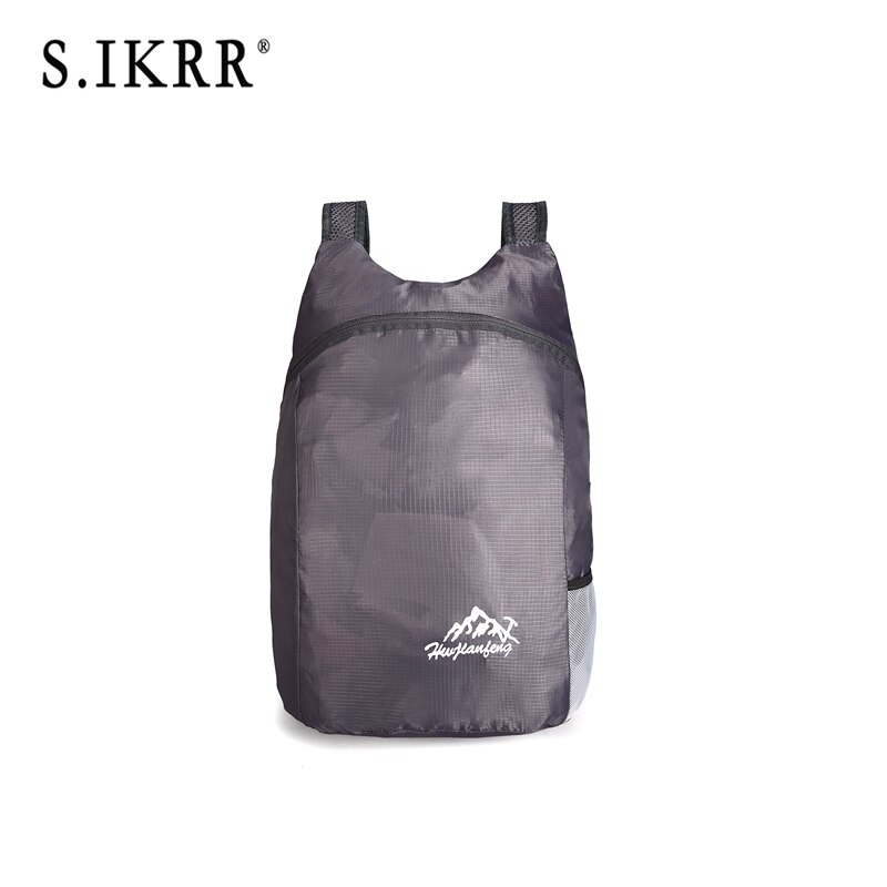 S.ikrr bärbar nylonresväska solid enkel dragkedja vikbar ryggsäck vattentät utomhusvikväska för kvinnor män: Grå