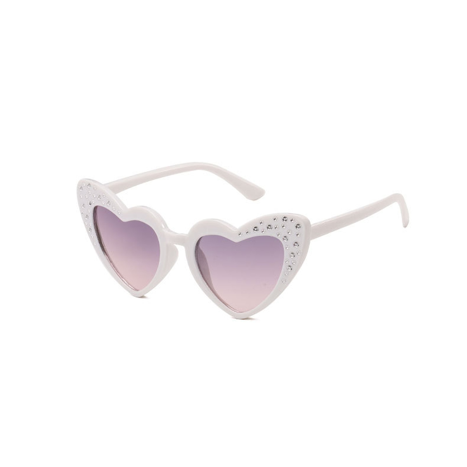 Kids Sunglasses Peach Heart Studded Children's Sunglasses Love High-end Rhinestone Girls Sunglasses: White