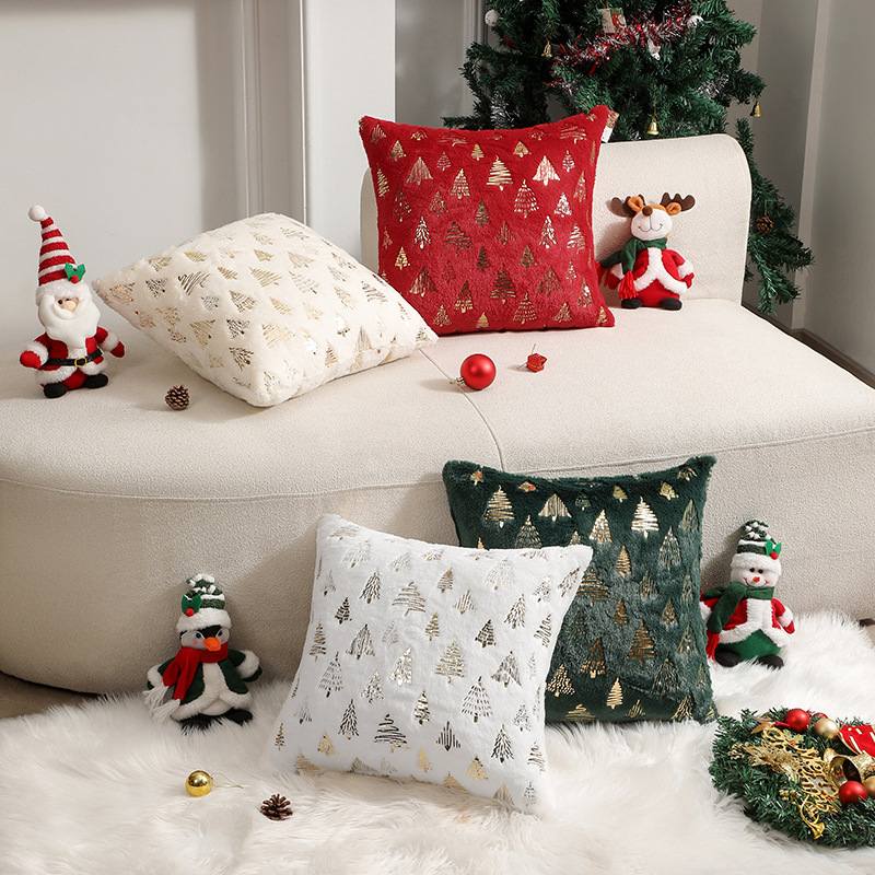 Housse de Coussin Noël Impression Feuille - 45x45cm - Taie d'oreiller Coton Doux - Style Jacquard pour Canapé