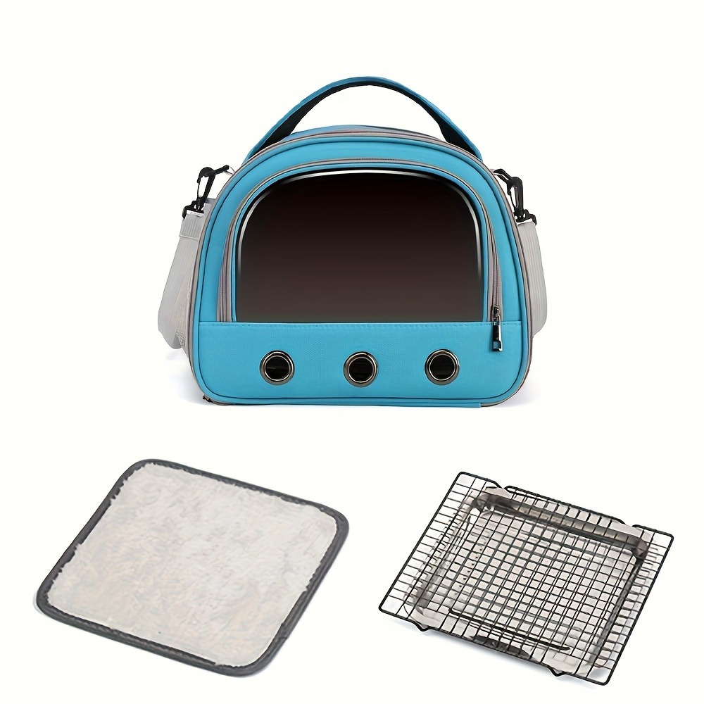 Jaula de viaje transparente para pájaros con bandeja y malla: una jaula de transporte para exteriores con cremallera segura, adecuada para loros y mascotas pequeñas: Blue