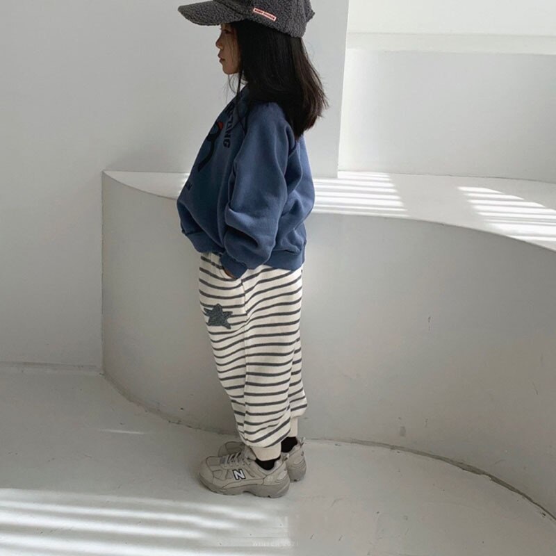 9441 Ins pantaloni Casual in peluche a righe per bambini autunno inverno pantaloni sportivi comodi da ragazzo 0-5 anni pantaloni Casual da ragazza