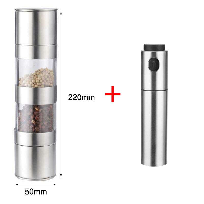 Molinillo Manual de plástico/acero inoxidable para sal y pimienta, contenedores de molino de especias, utensilios de cocina, botella de vidrio para especias: 2 in 1 Grinder B