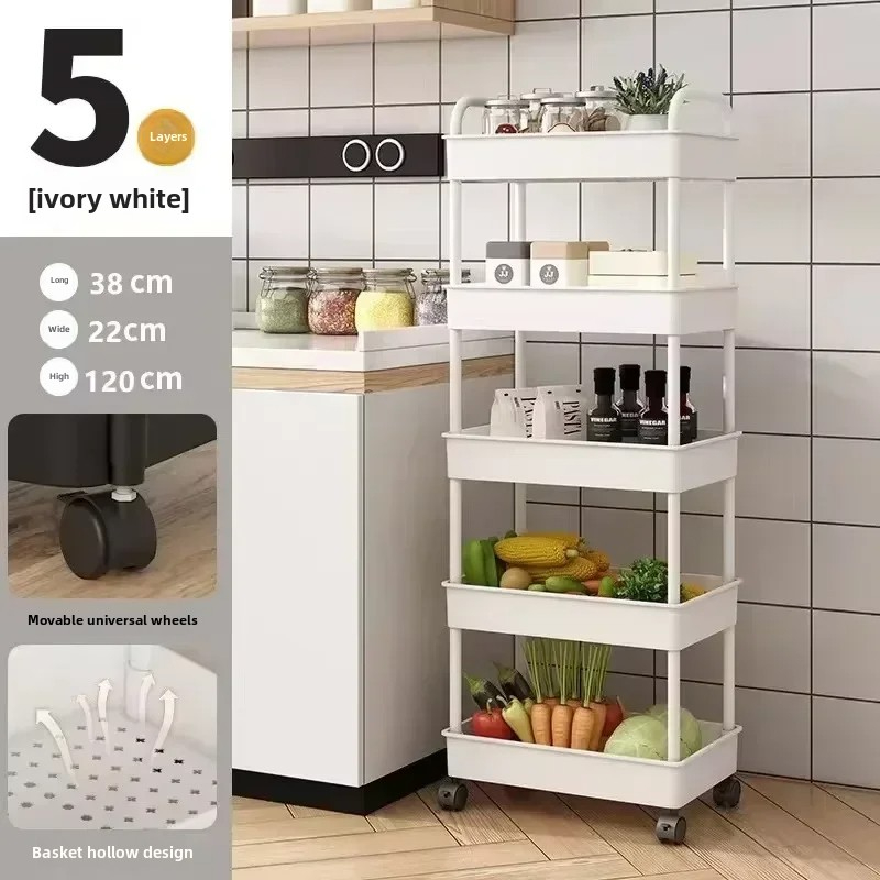 Mobile Storage Rack Trolley 3/4 Layer Storage Rack with Wheels Kitchen Storage Trolley Bathroom Storage Rack Snack Storage Rack: Gold