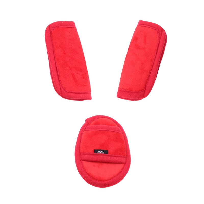 3 stk / sæt søde plys bilsele skulderpuder voksne børns komfortable sikkerhedssele, der beskytter blød strop automatisk biltilbehør: Rød