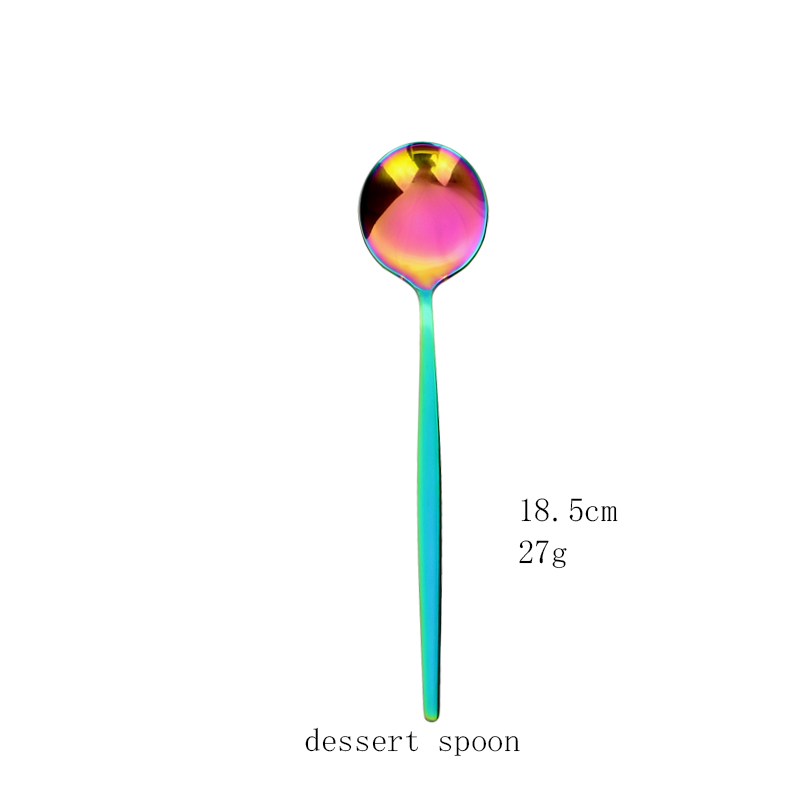 1pcs Flatwar Fork Knife Spoon Set Cutlery Tableware Dinning Rainbow Table Steel Kitchen Complete Dinner Set for: Yellow