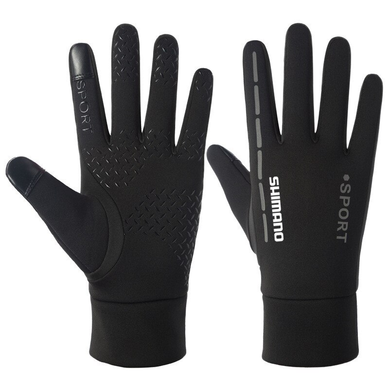 Shimano Full Finger Winter Cycling Gloves Waterproof for Fishing Windproof Anti-Slip Thicken Gloves Warm Durable Ski Gloves: Black