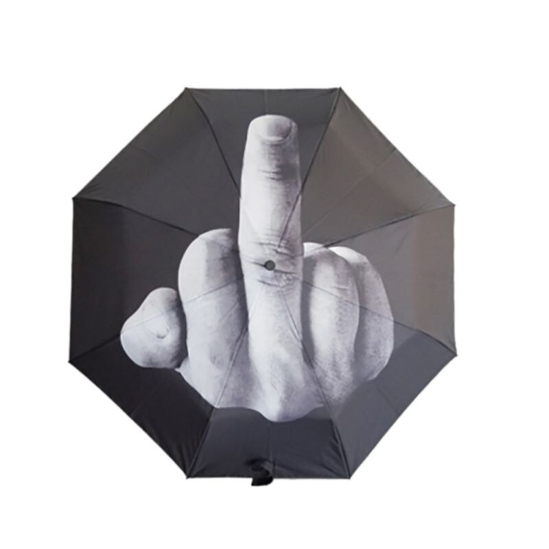 Paraguas dedo medio lluvia para hombre y mujer, sombrilla creativa, paraguas de impacto, 3 pliegues: Black