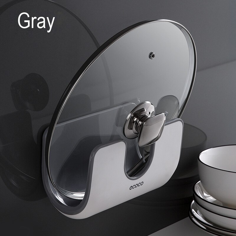 Soporte de tapa multifunción para casa de ADOREHOUSE, soporte de pared para sartén, tapa de sartén, soporte para tabla de cortar, organizador de cocina con soporte con ganchos: Gray