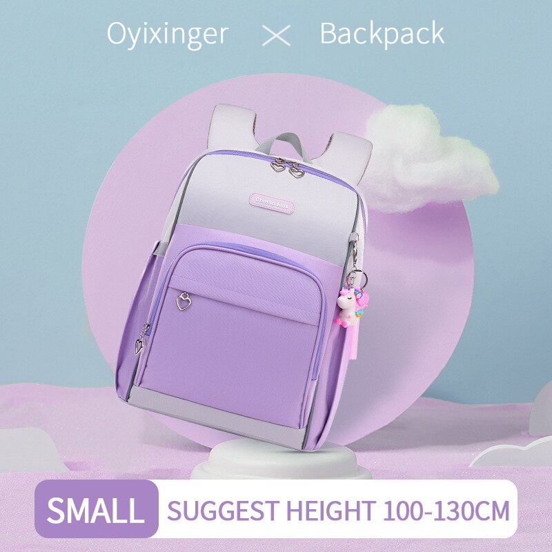 OYIXINGER Nylon Rucksack Atmungs Schul Für Primäbetreffend Studenten freundlicher Wasserdichte Junge Für Teenager Mädchen Patchwork Rucksack: klein Violett