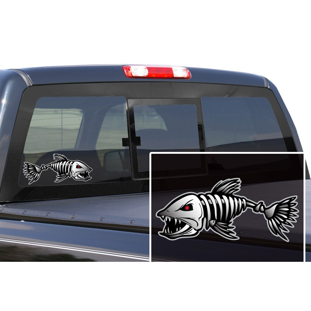 Car Styling Skeleton 2pcs Skeleton Fish Boat Decals Stickers Fishing Boat Graphics Water Sports Rowing Boat Car Window Accessory