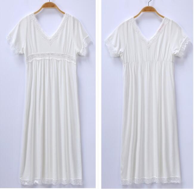 Baby Meisjes Zomer Kant Nachtjapon Meisjes Wit V Kraag Katoen Lange Nachtkleding Jurk Meisje Kleding 6 8 10 Jaar