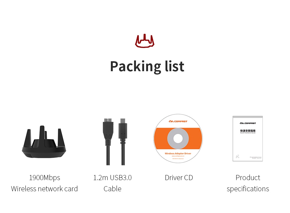 Comfast Dual Band 2.4 & 5.8Ghz High Power Wifi Adapter 1900Mbps Gigabit Adaptateur Ethernet Netwerkkaart CF-958AC