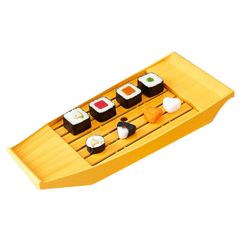 ABS Imitation Bamboo and Wood Dragon Boat Container Dragon Boat Sashimi Boat Dry Ice Boat Sushi Boat Sushi Container(Yellow)