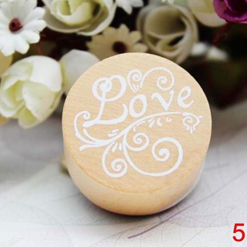 Retro Round Wooden Stamp Popular Handwriting Wish Sentiment Wooden Rubber Round Stamp Floral Choose Word
