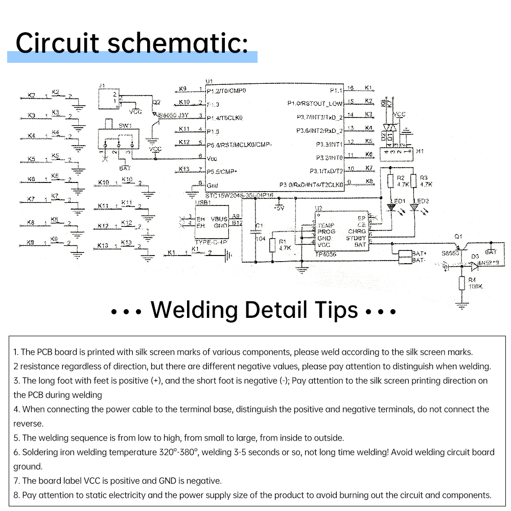 Elektronisches Kalimba-DIY-Bausatz, DC 3–5 V, pentatonisches Instrument, Schweißübungen, lustige Leiterplattenteile Typ C, ohne Batterie
