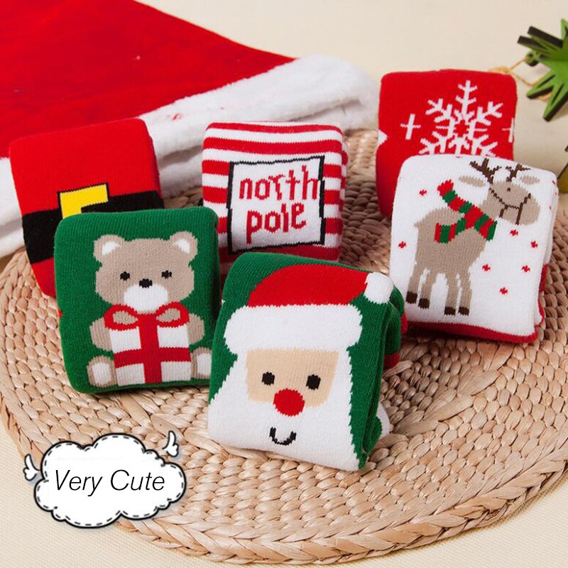 6pcs/set Cotton Baby Socks Boys Girls sokken meisje Kids Socks Children Striped Snowflake Elk Santa Claus Christmas chausette