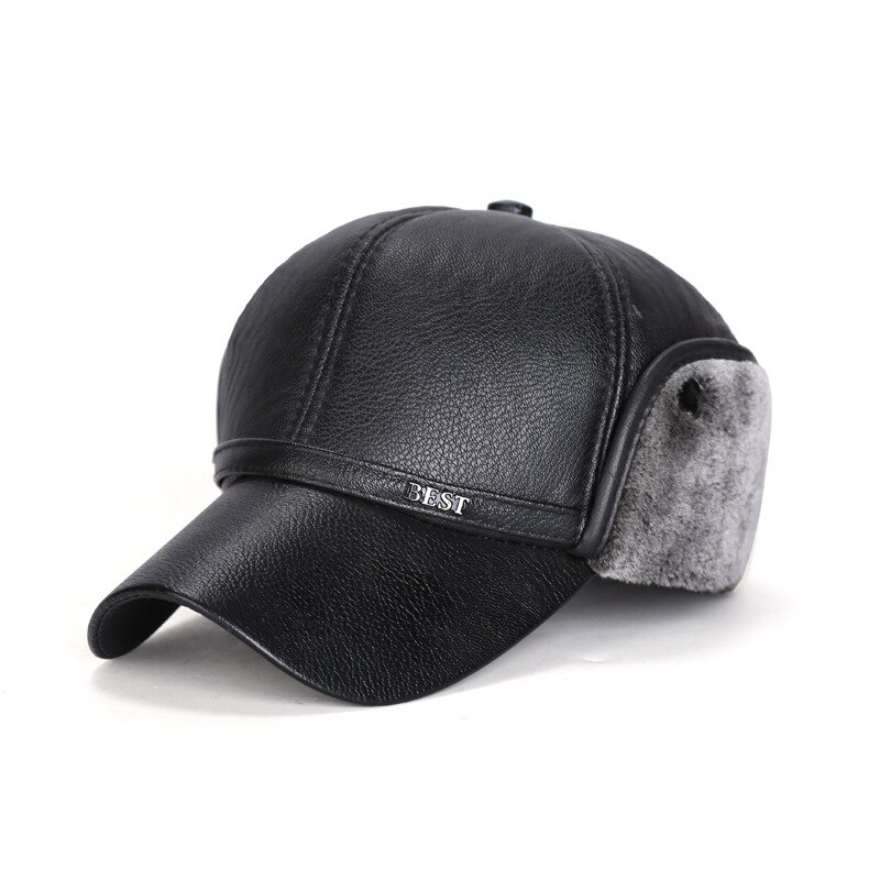 Gorra de béisbol gruesa para hombre, gorro de béisbol de algodón Pu con protección para los oídos, sombreros de terciopelo para mantener el calor, para personas mayores de mediana edad, , Otoño e Invierno