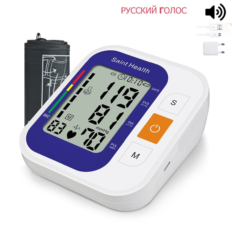 Russisch En Engels Voice & Manual Tonometer Automatische Bloeddrukmeter Heart Beat Rate Pulse Meter Bloeddrukmeters Pulsom