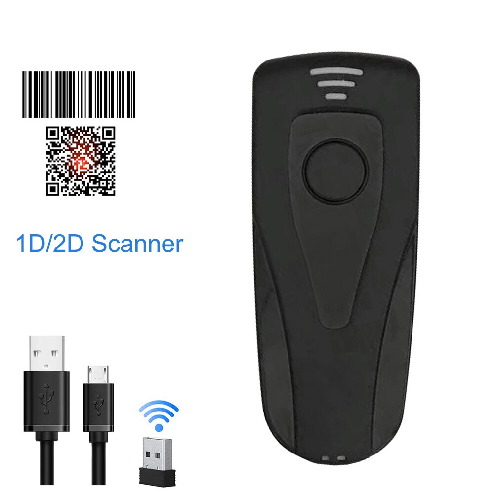 Tasca portatile Senza Fili Mini 2D QR Scanner 1D/2D Bluetooth Scanner di Codici A Barre Per Android IOS Scanner di Codici A Barre Palmare: Black