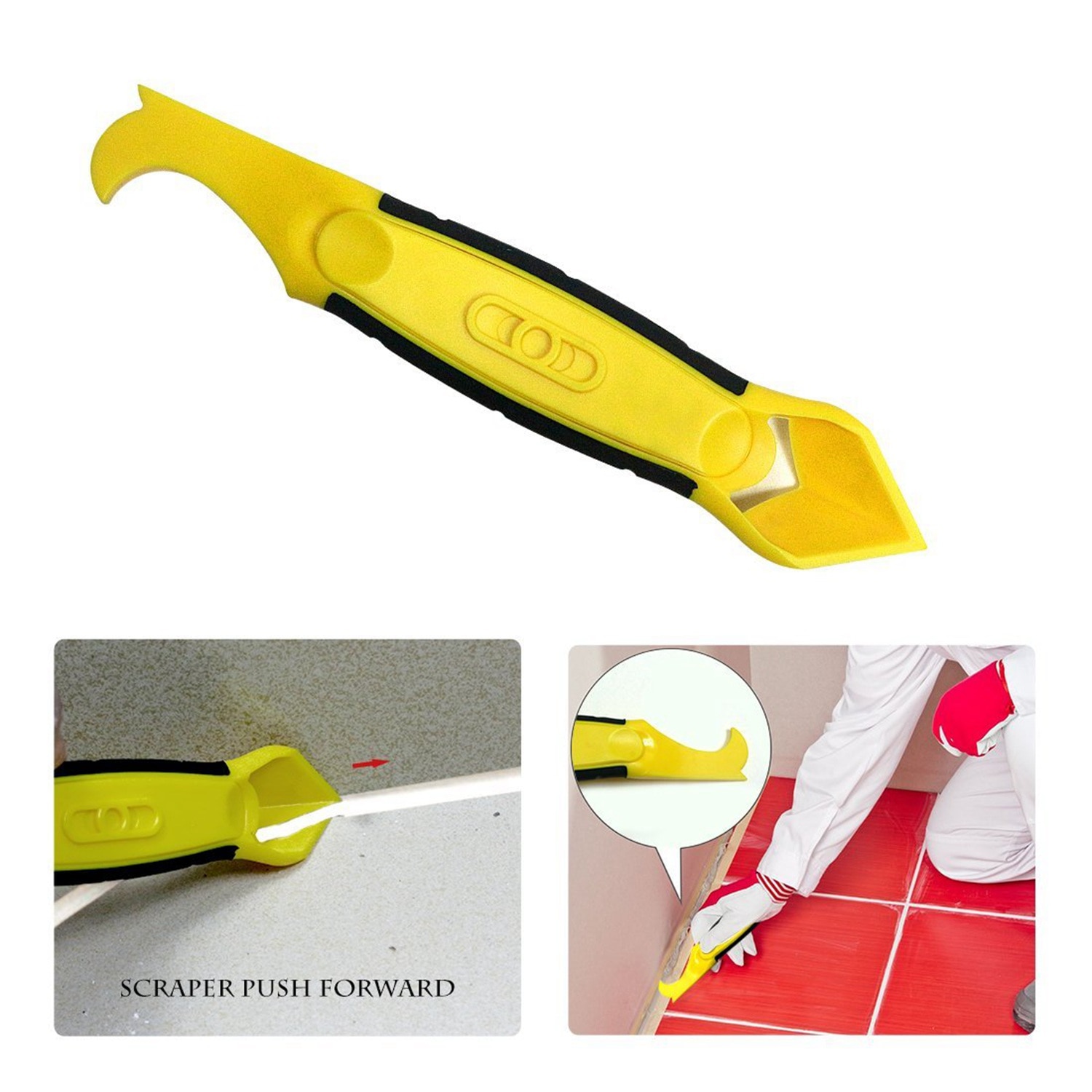 SHGO -3 Pieces Caulking Tool Kit,Yellow Silicone Sealant Finishing And Replace Removal Tool With A Caulk Nozzle
