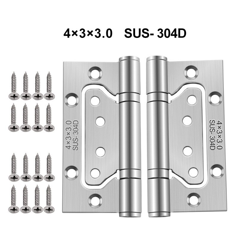 Slot-free Stainless Steel Hinge Thickened Door Hardware Silent Bearing 4 inch/5 inch flat hinge: Natual 4 Inch