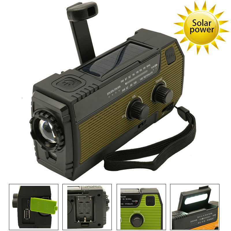 4000mAh Radio FM AM WB NOAA Multifunzionale Solare Manovella Meteo Radio Ricarica USB Torcia LED di Emergenza Power Ban