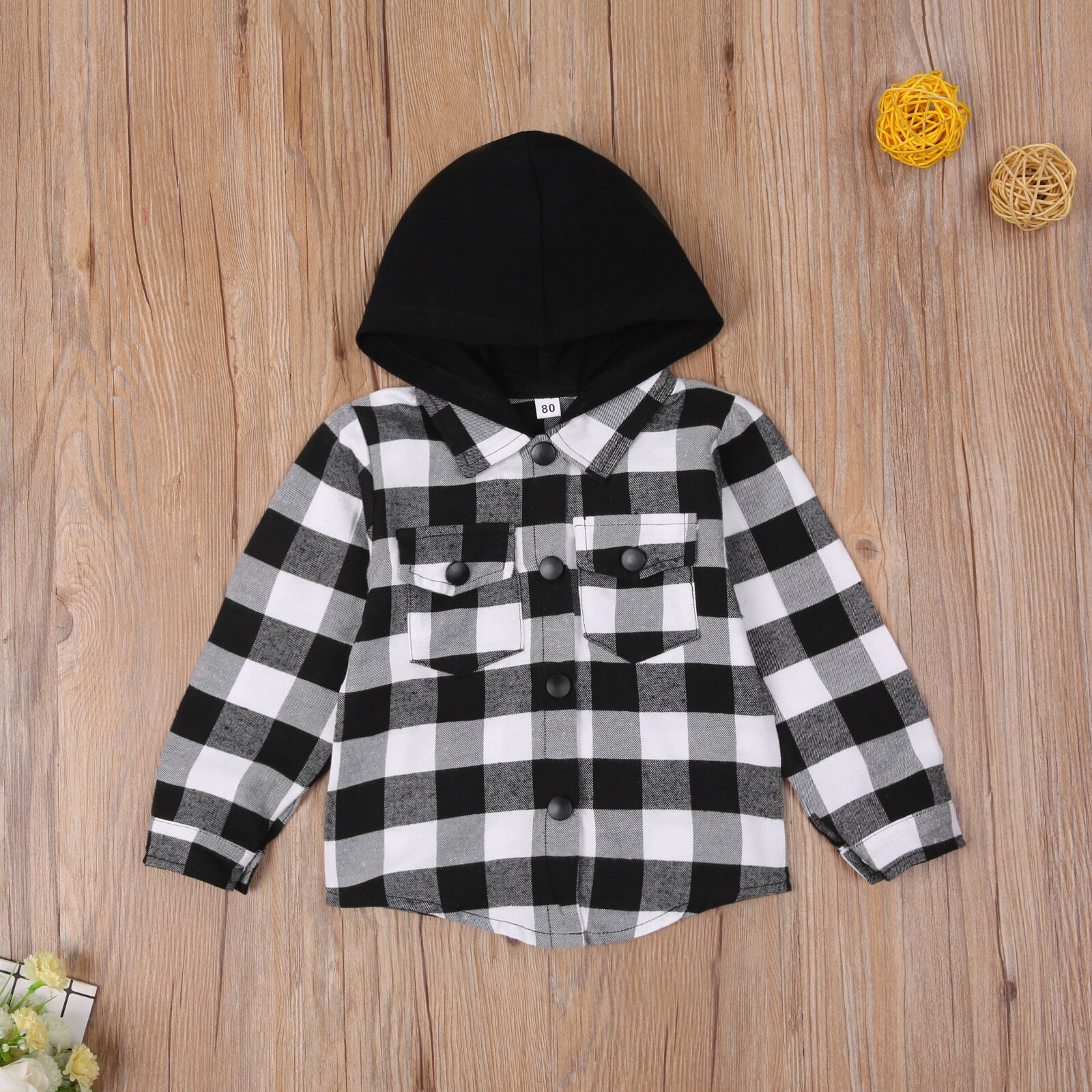 Pudcoco Toddler Baby Clothes Long Sleeve Single-breasted Hooded Plaid Pattern Print Coat with Flap Pockets Cotton Outfit Baby