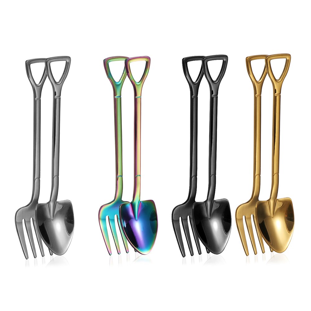 Shovel Shape Spoon Fork Long Handle Multi-color Soup Coffee Ice Cream Tea Spoon Stainless Steel 12.2*2.2cm For Home Kitchen Kids