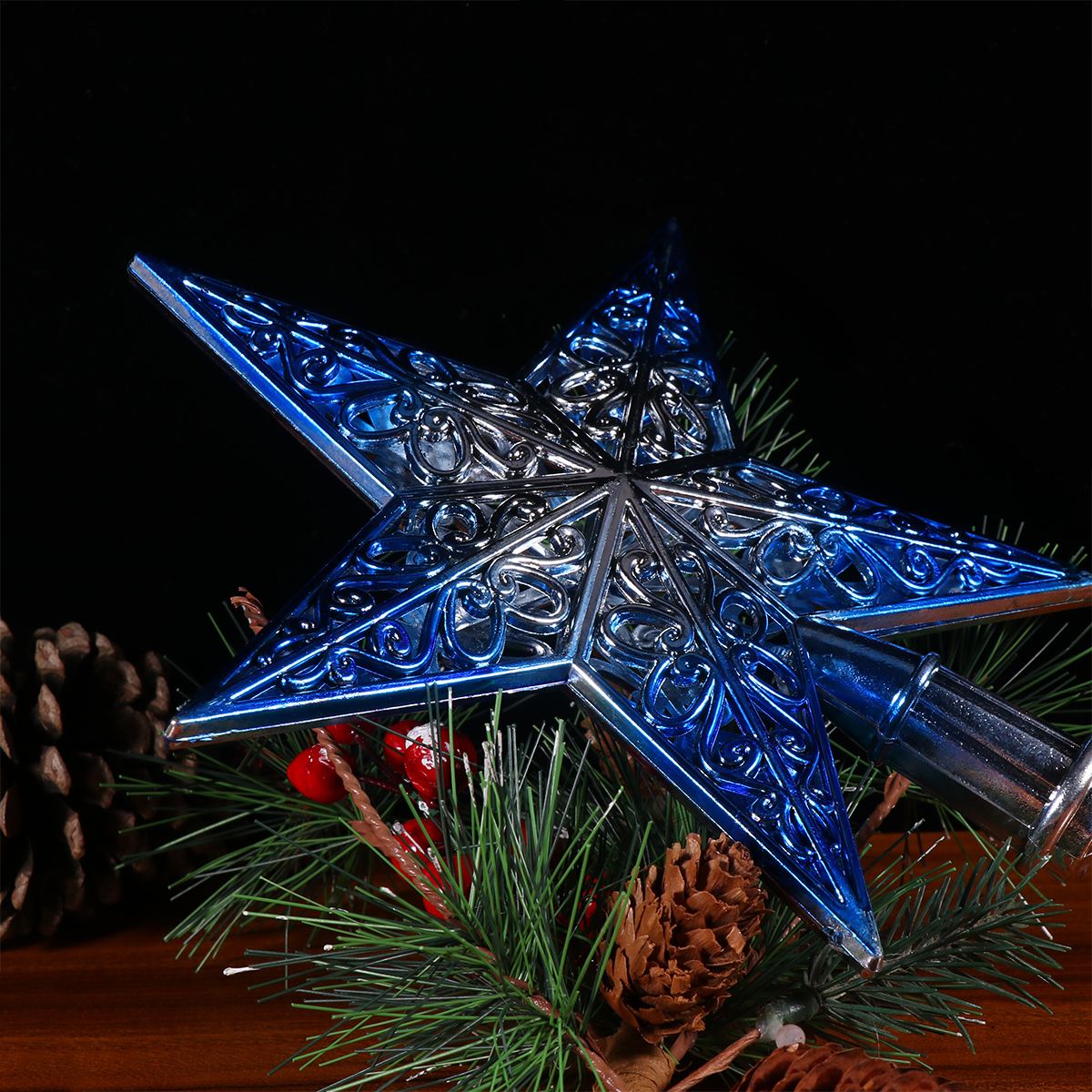 Hollowed-out Christmas Tree Top Sparkle Star Glittering Hanging Xmas Tree Topper Decoration Ornaments Home Decor Silvery Blue