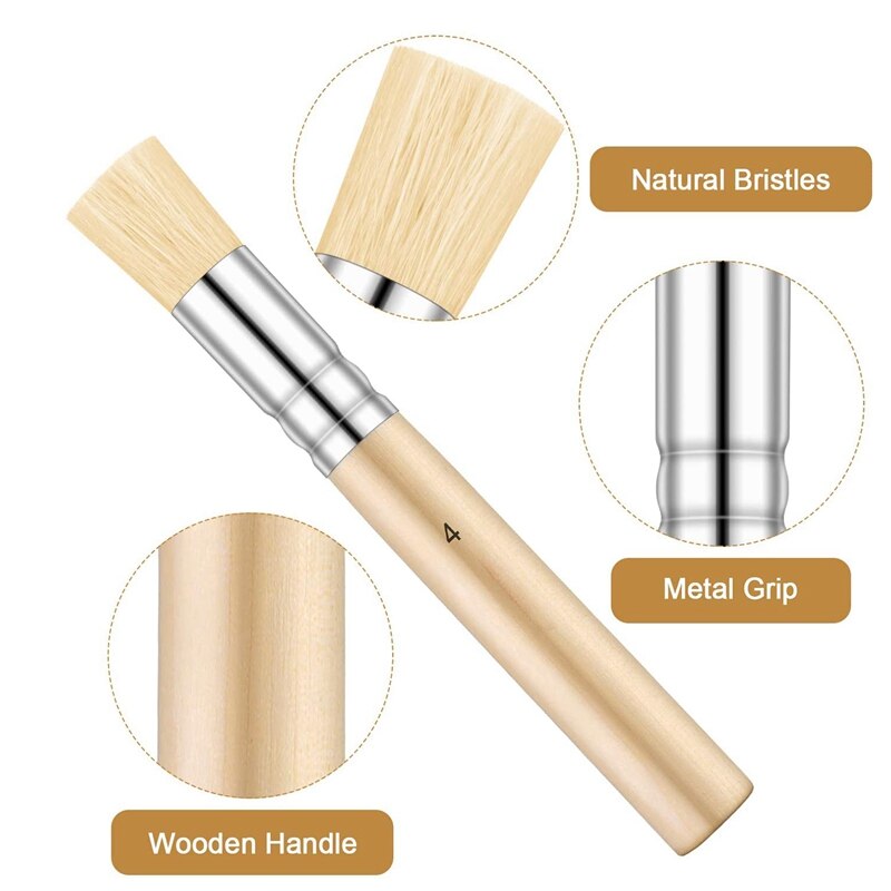 12 Pieces Wooden Stencil Brushes Painting Bristle Brushes for Acrylic Oil Watercolor Art Painting Stencil Project