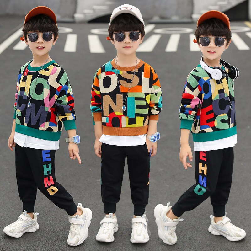 Conjunto de ropa deportiva para niño, chándal de manga larga con estampado de letras y pantalones, 2 piezas, primavera y otoño