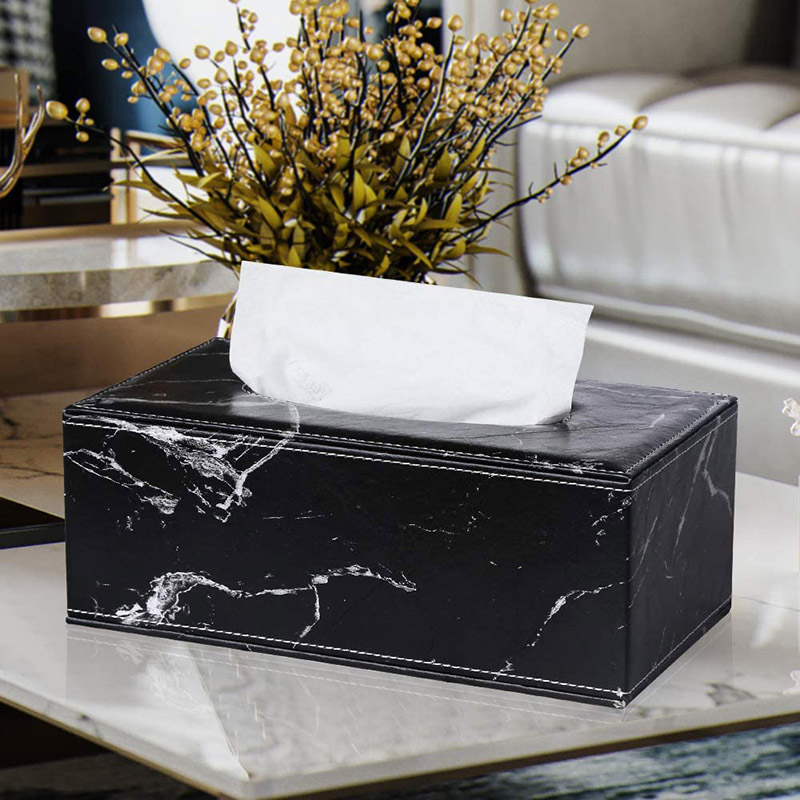 Hotel Drawer Light Luxury Business Office Dining Leather Tissue Box Marble Pattern Rectangular Leather Tissue Box Cover Holder