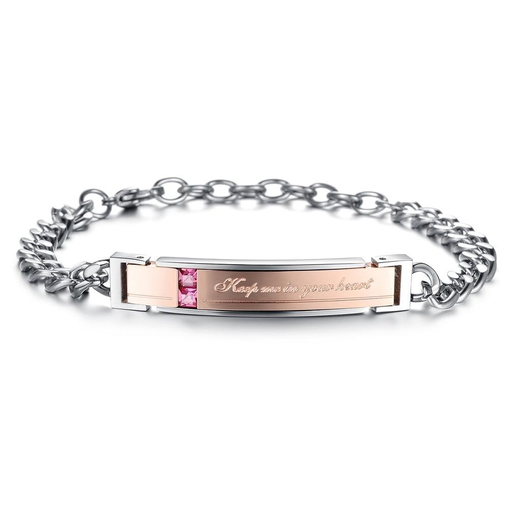 FATE LOVE Lover – Bracelet en acier inoxydable pour hommes et femmes, bijoux à la , noir, Rose, or, ID, pour Couples, garde-moi dans le cœur: Rose gold for women