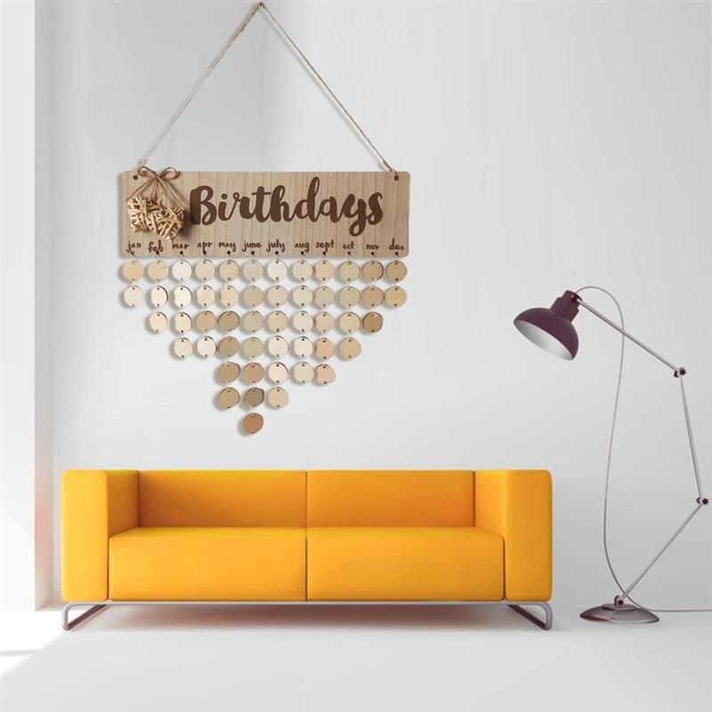 DIY Wood Calendar Birthday Reminder Board Family Heart Printed Wall Calendar Sign Special Dates Reminder Home Hanging Decor