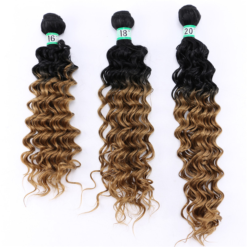 Tissages synthétiques Deep Wave bouclés-ANGIE | Mèches ombré deux tons à longueur mixte pour femmes de 16 18 20 pouces: T1B / 27