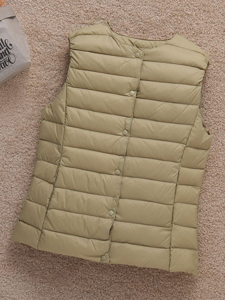 0-10℃ Women Puffer Vest Coat Autumn Winter Duck Down Thin Jackets Ultra Light Collar Reversible Sleeveless Waistcoat: XXL / Khaki