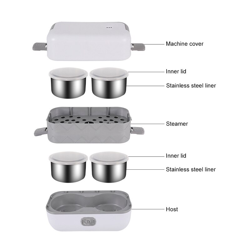 110V/220V Portable Electric Thermal Heating Lunch Box Rice Cooker 2/4 Liner Cooking Pot Stainless Steel Meal Warmer Food Steamer