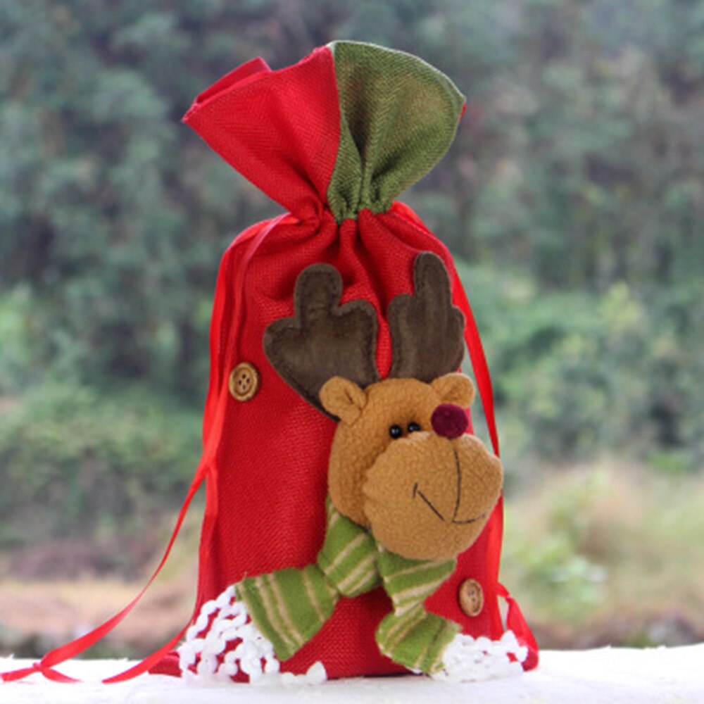 Kerst Voelde Santa Zak Kinderen Xmas Snoep Kous Tas Grote Size Trekkoord Herbruikbare Opvouwbare Kerstcadeaus: Elk-S